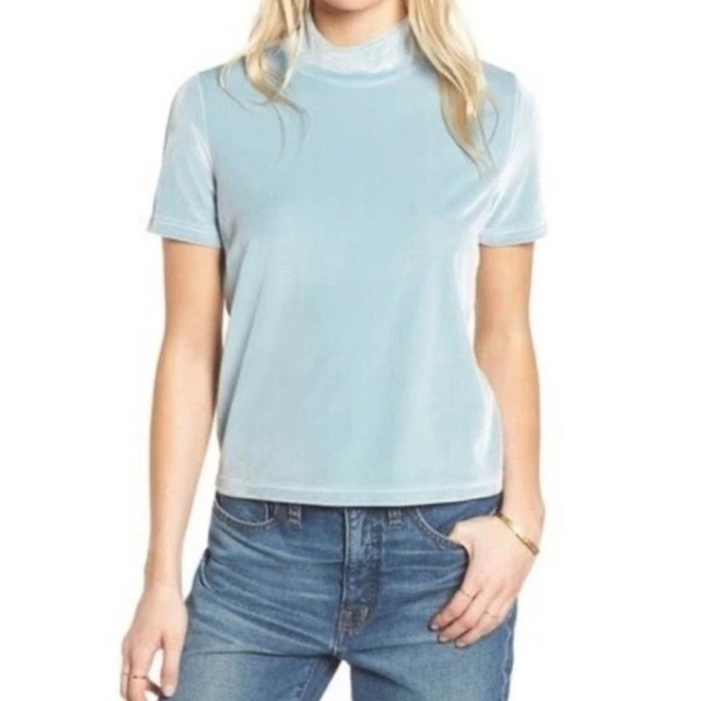 Madewell Light Blue Velvet Mockneck Shirt